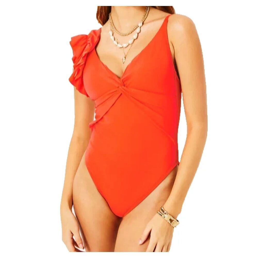 Lilly Pulitzer Women Size 14 Olivann Flamigo Feather One Piece Swimsuit Vacation